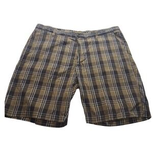 Blue Men's Plaid Shorts Size 42 Brown Tan Blue Cotton Flat Front Casual Summer